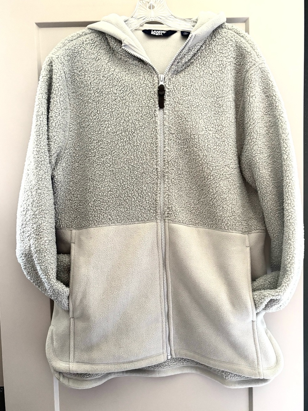 NEW Lands' End Women's  Light Gray Sherpa Hooded Zip Jacket